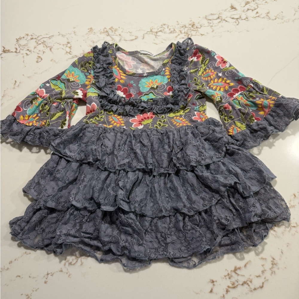 Tutu and lulu Floral Ruffle top with Lace ruffles